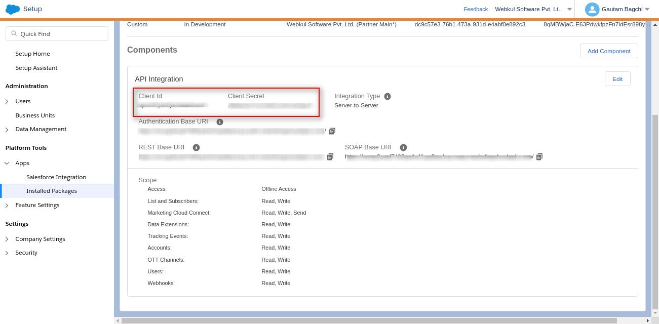 BigCommerce Marketing Cloud Connector credentials