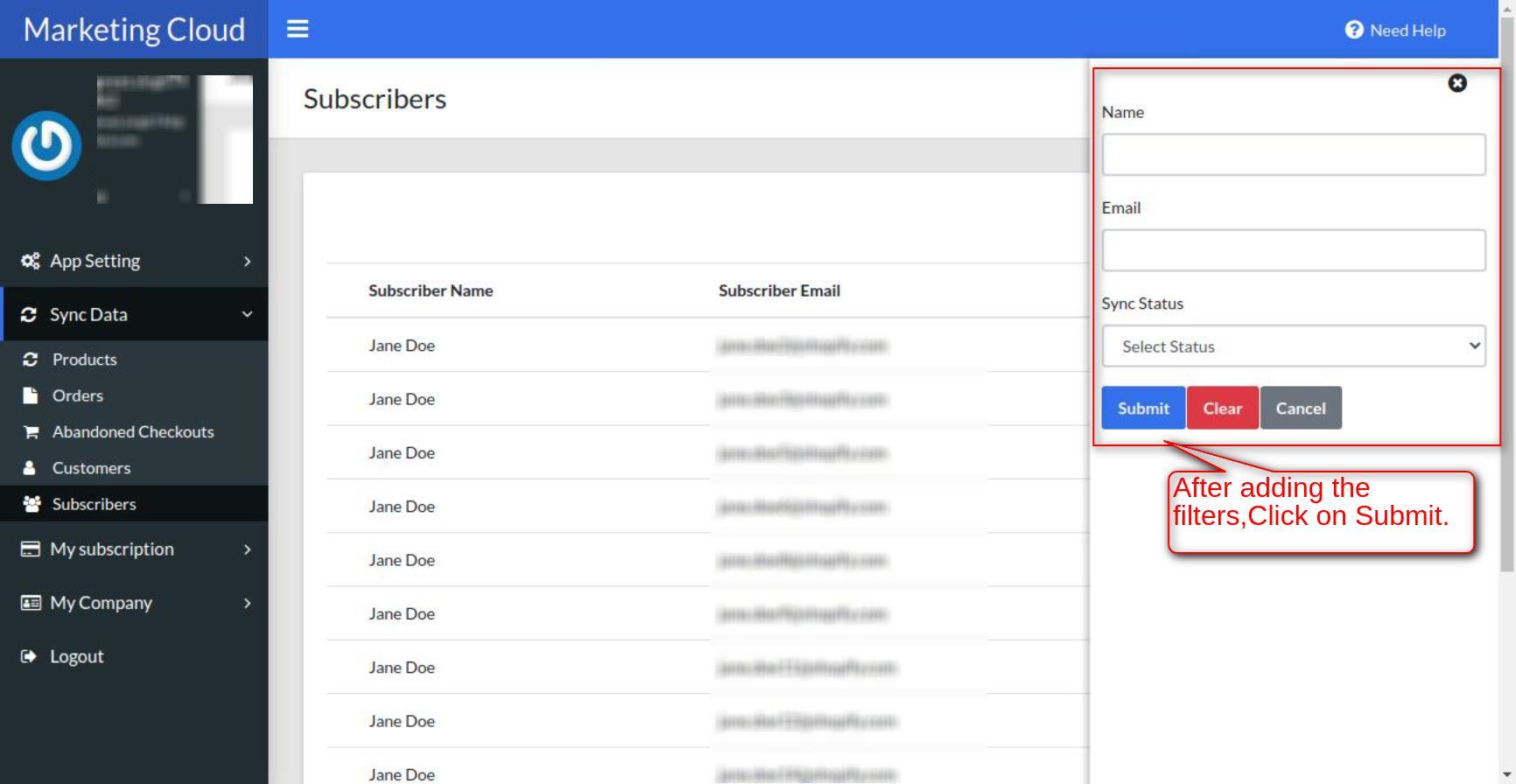 subscriber data filter