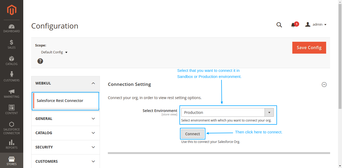 Configuration-Settings-select-environment-to-connect