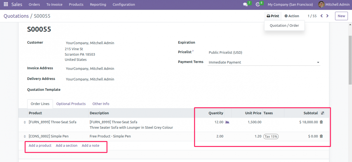 Odoo 16 quotation