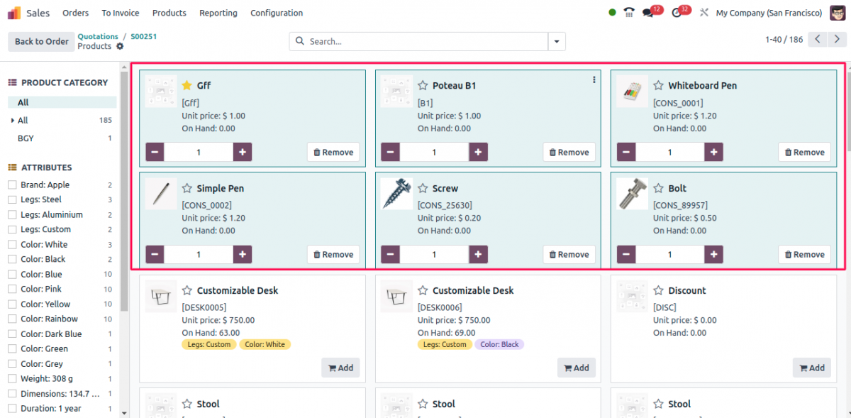 Odoo 17 catalog selection
