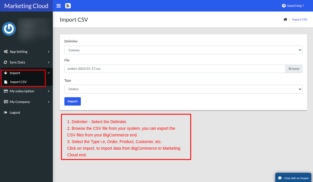 BigCommerce Marketing Cloud Connector - CSV data Import option