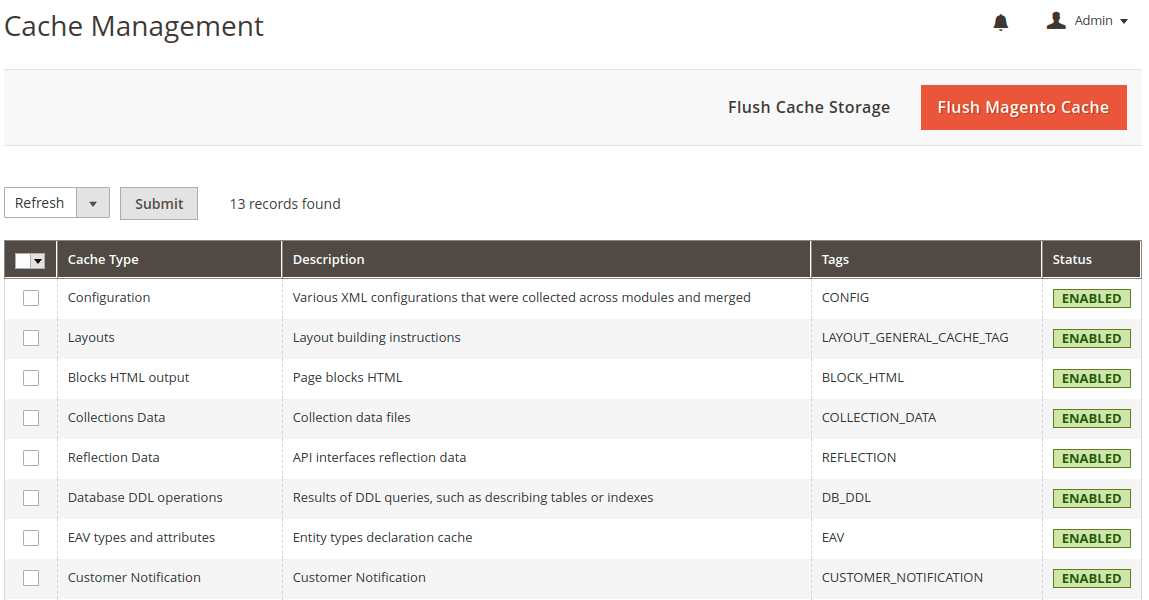 magento cache management