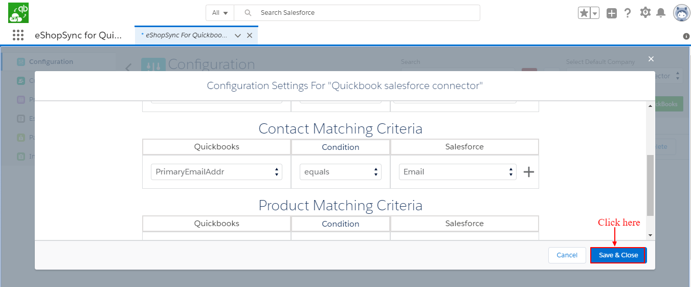 Matching Criteria settings