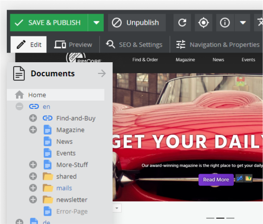 Pimcore CMS/UX development