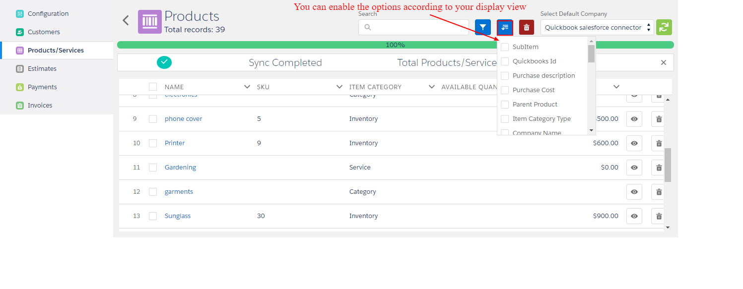 Product and services settings