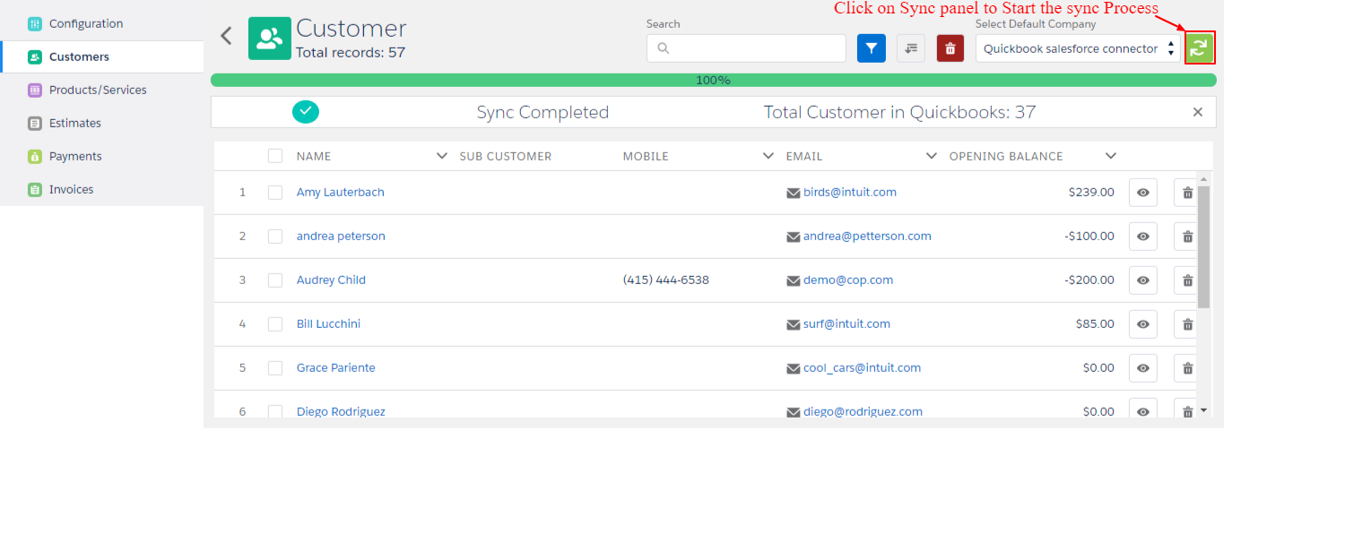 Sync customers settings